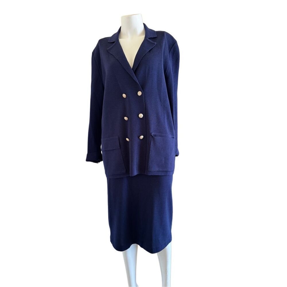 Meredith women’s M-L royal blue blazer skirt set vintage 90s wool blend